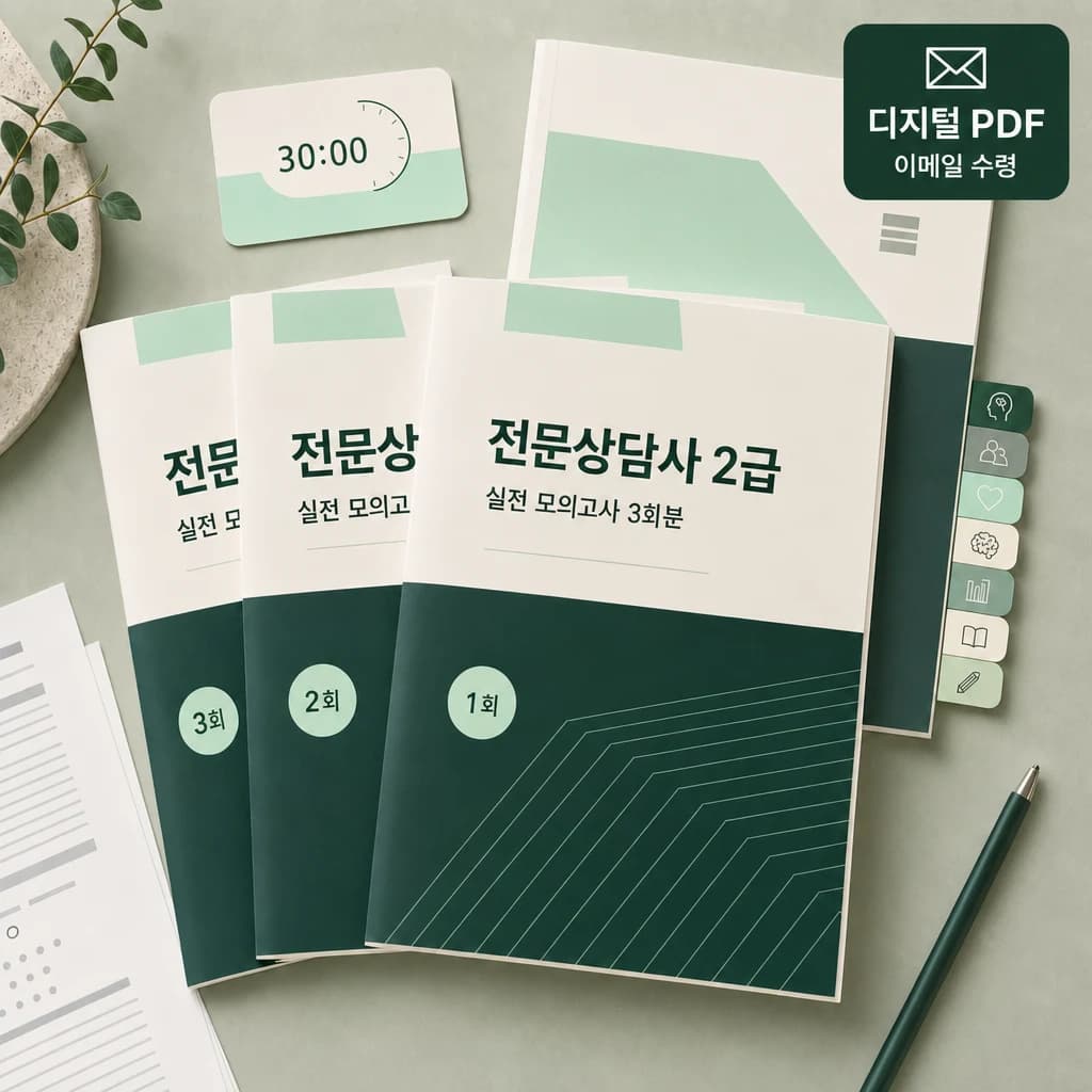 전문상담사 2급 실전 모의고사 3회분의 구성 연출 이미지